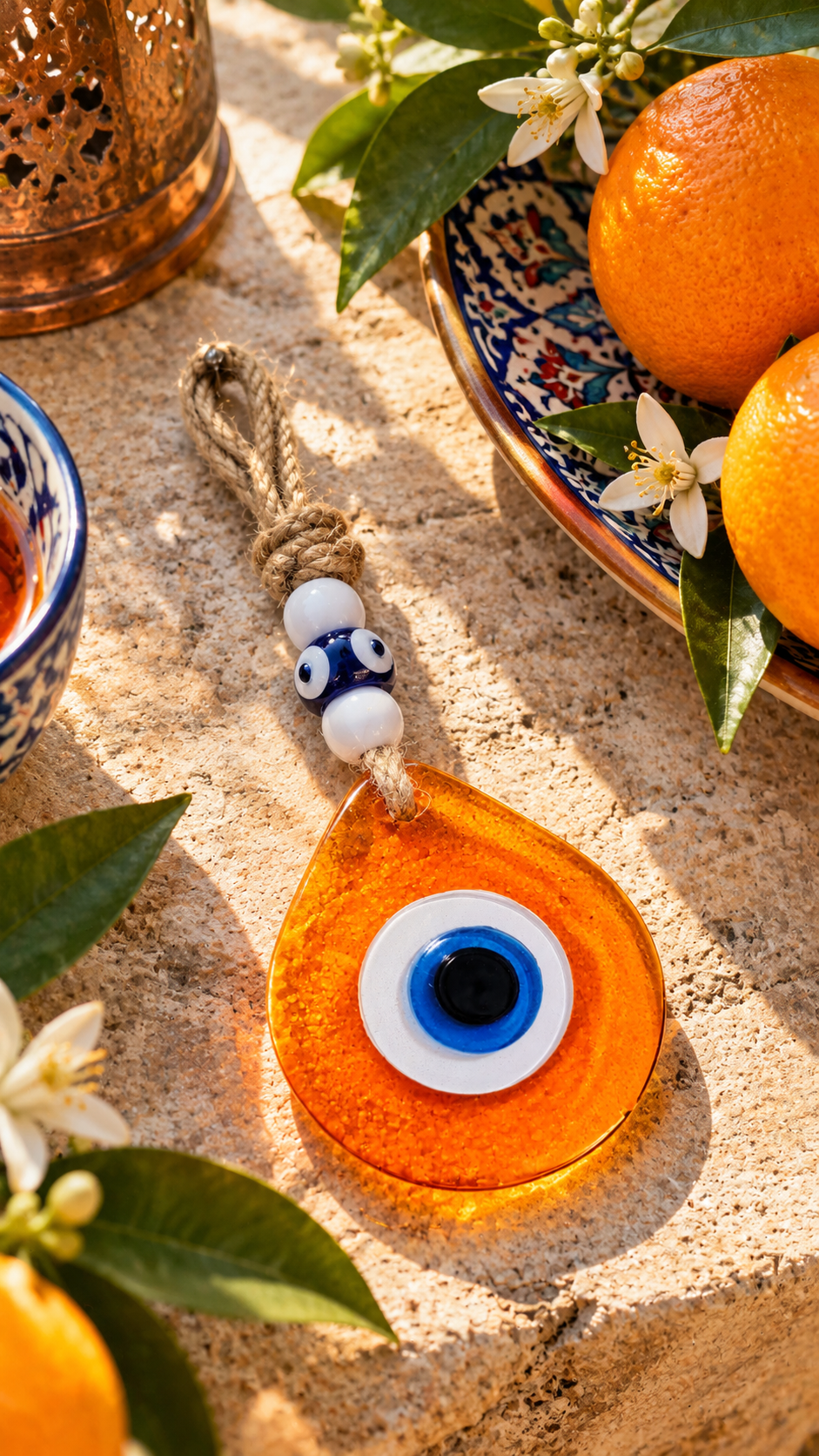 Teardrop Evil Eye Wall Hanging Glass Mediterranean Decor Translucent Orange