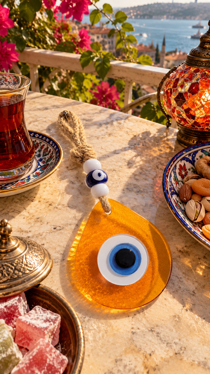 Teardrop Evil Eye Wall Hanging Glass Mediterranean Decor Translucent Orange