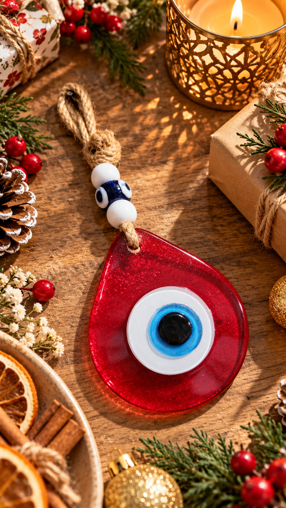 Teardrop Evil Eye Wall Hanging Glass Mediterranean Home Decor Red