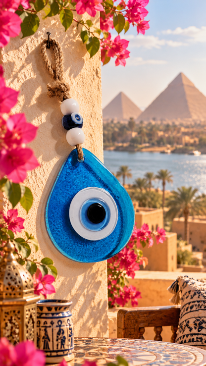 Teardrop Evil Eye Wall Hanging Glass Mediterranean Decor Ocean Blue