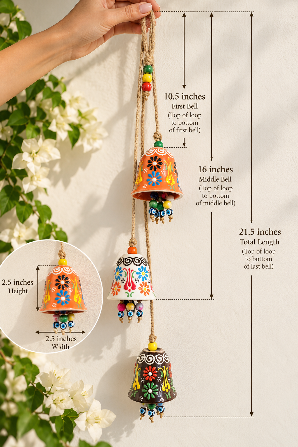 Handmade Turkish Ceramic Bell Wind Chime Evil Eye Home Decor
