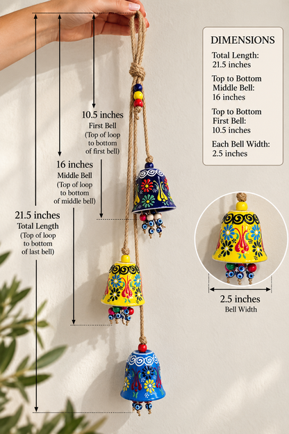 Handmade Turkish Ceramic Bell Wind Chime Evil Eye Home Decor