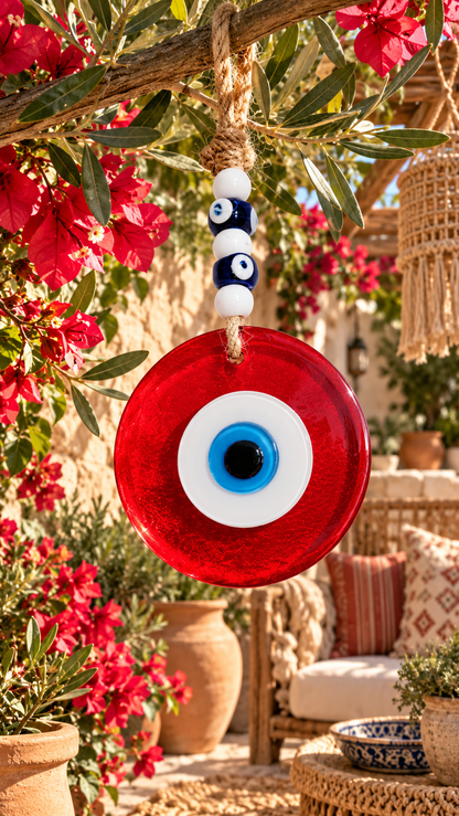 Large Red Glass Evil Eye Wall Hanging Handmade Nazar Home Decor