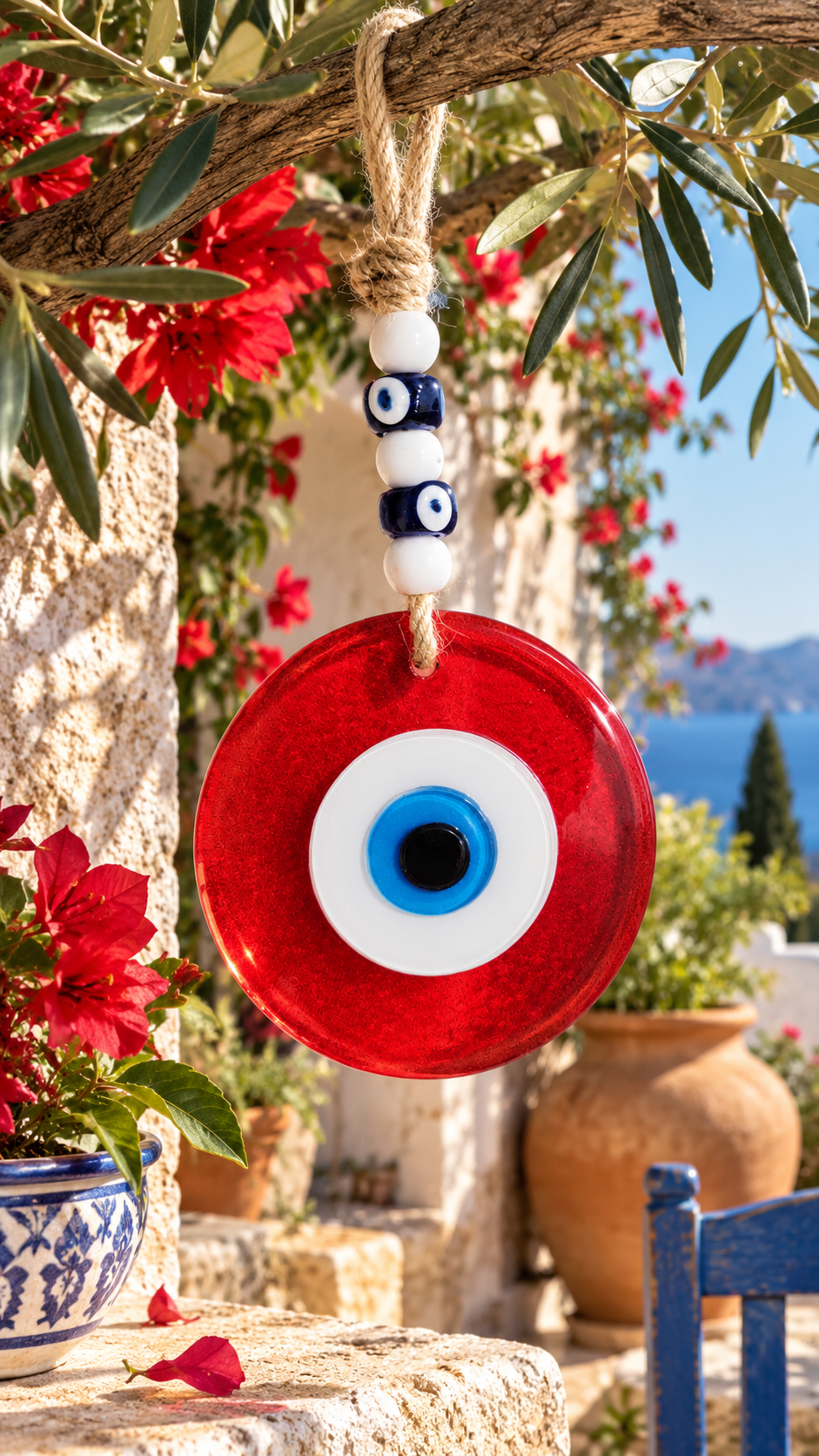 Large Red Glass Evil Eye Wall Hanging Handmade Nazar Home Decor