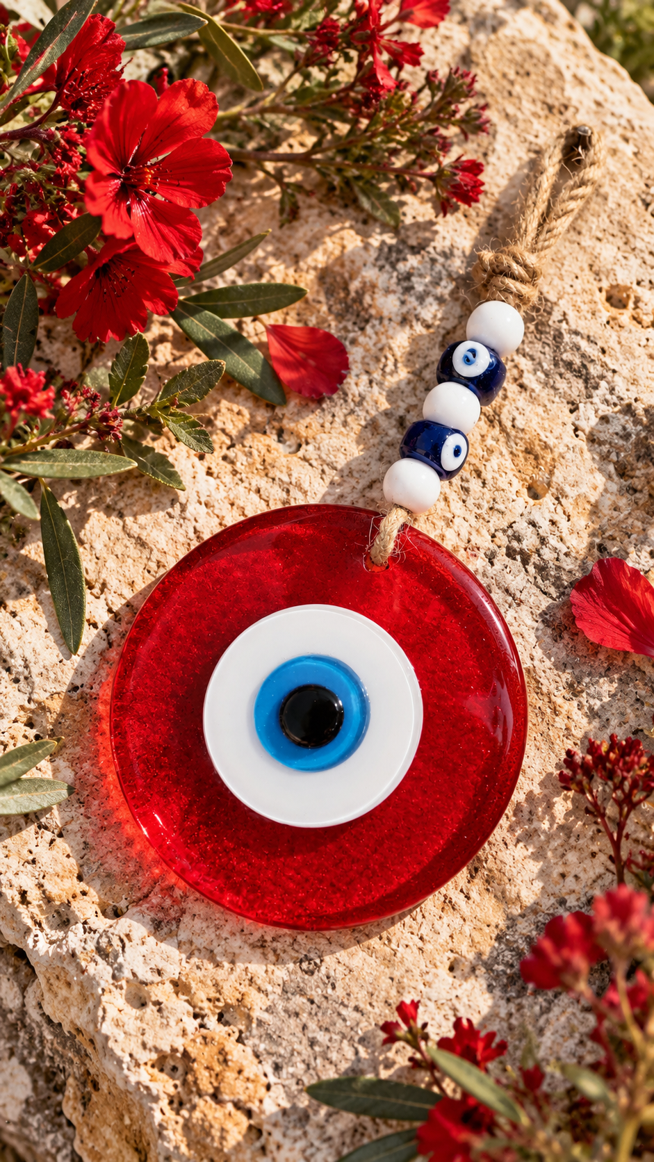 Large Red Glass Evil Eye Wall Hanging Handmade Nazar Home Decor
