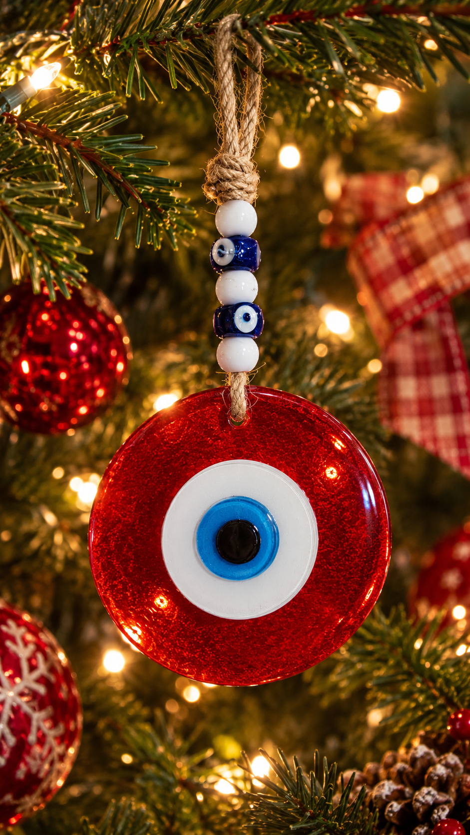 Large Red Glass Evil Eye Wall Hanging Handmade Nazar Home Decor