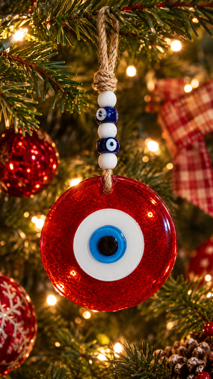 Large Red Glass Evil Eye Wall Hanging Handmade Nazar Home Decor