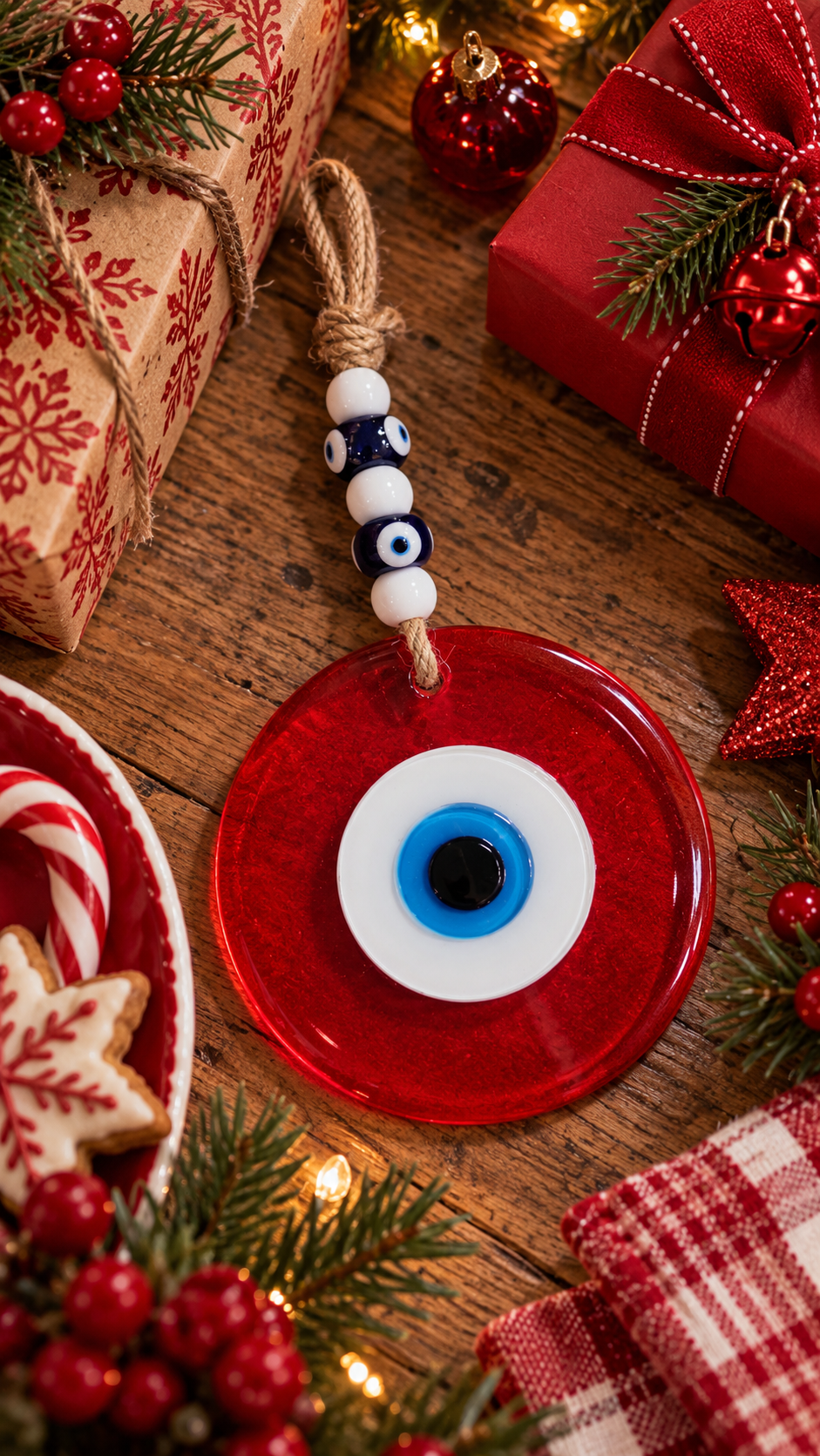 Large Red Glass Evil Eye Wall Hanging Handmade Nazar Home Decor
