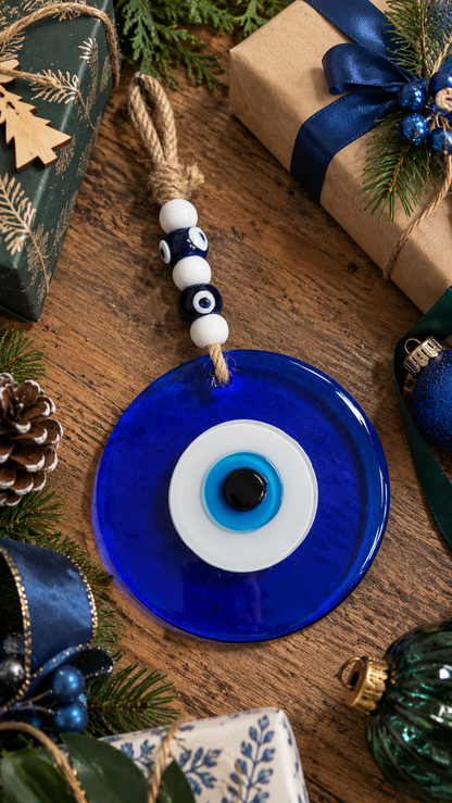Large Blue Glass Evil Eye Wall Hanging Handmade Nazar Home Decor