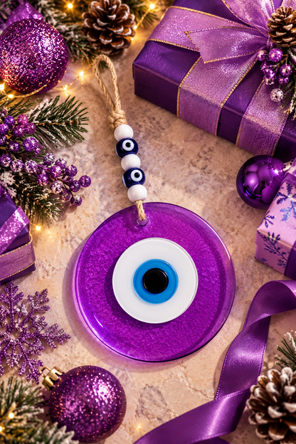 Large Purple Glass Evil Eye Wall Hanging Handmade Nazar Home Decor