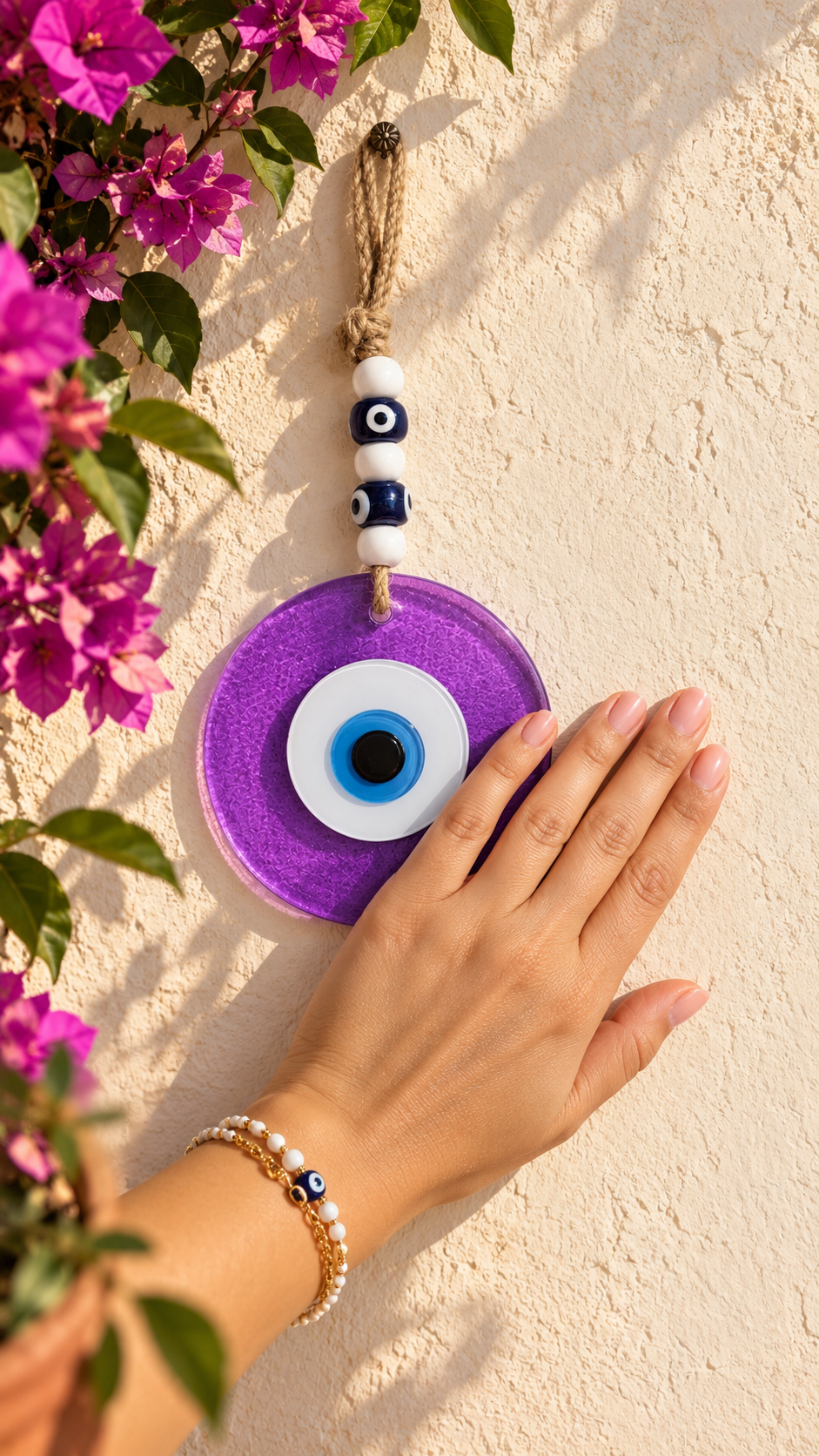 Large Purple Glass Evil Eye Wall Hanging Handmade Nazar Home Decor