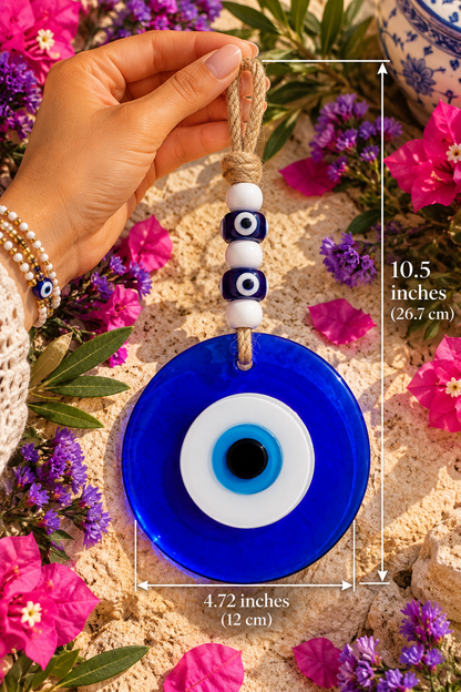 Large Blue Glass Evil Eye Wall Hanging Handmade Nazar Home Decor