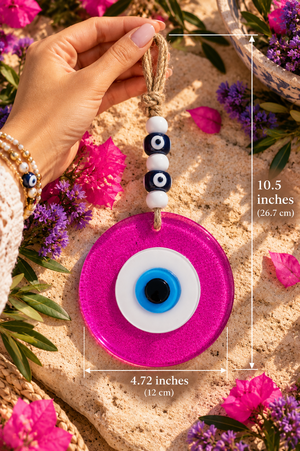 Large Pink Glass Evil Eye Wall Hanging Handmade Nazar Home Decor