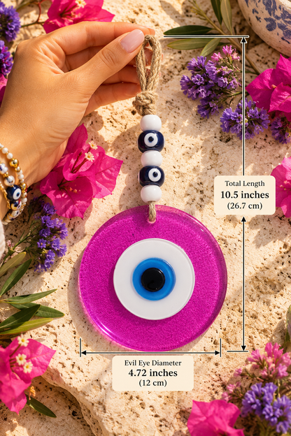 Large Pink Glass Evil Eye Wall Hanging Handmade Nazar Home Decor