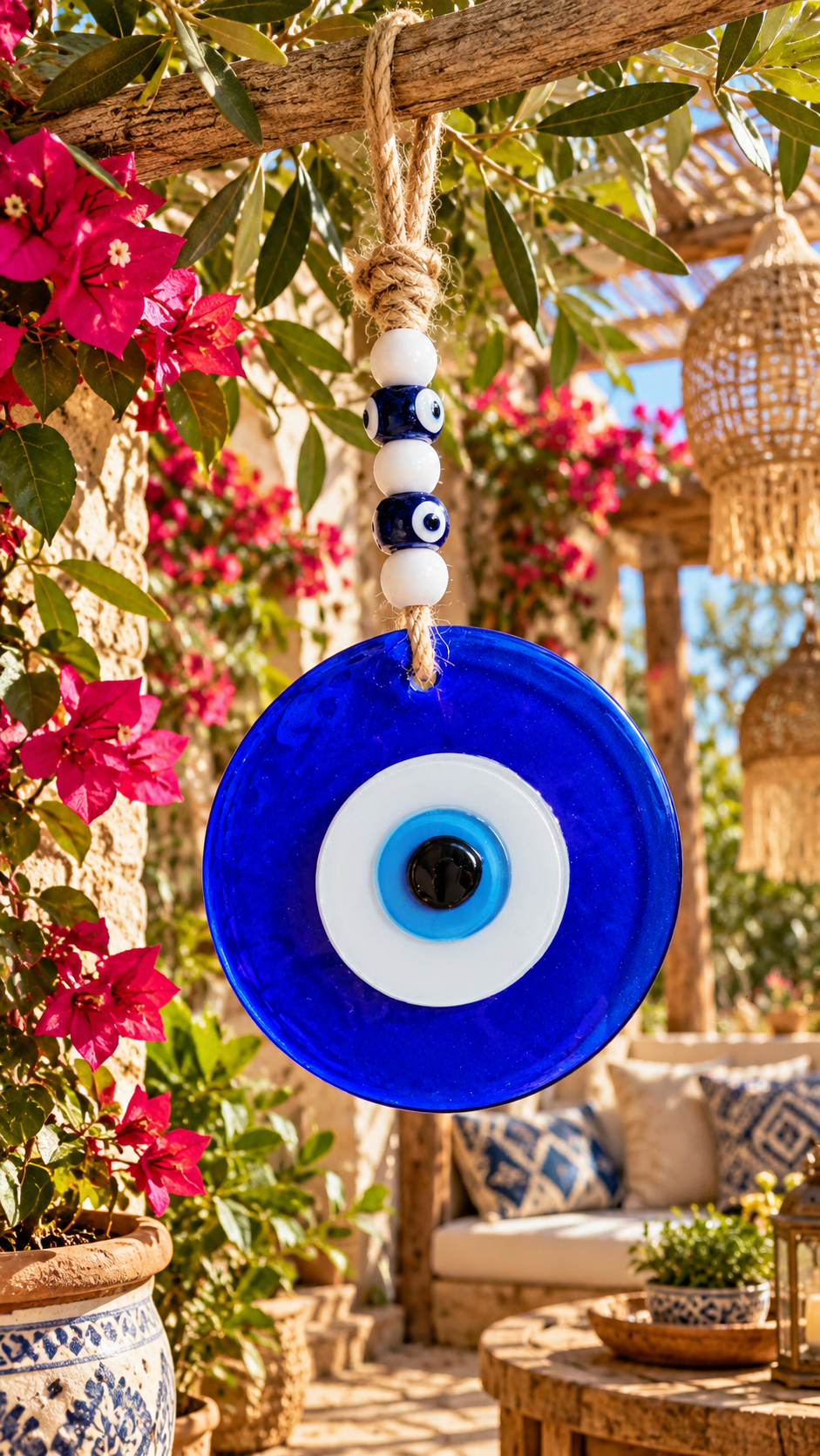 Large Blue Glass Evil Eye Wall Hanging Handmade Nazar Home Decor