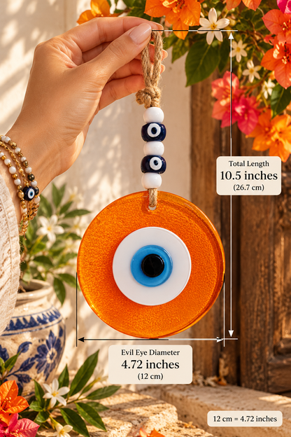 Large Orange Glass Evil Eye Wall Hanging Handmade Nazar Home Decor