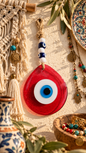 Jumbo Glass Evil Eye Wall Hanging with Beads 10 Inch