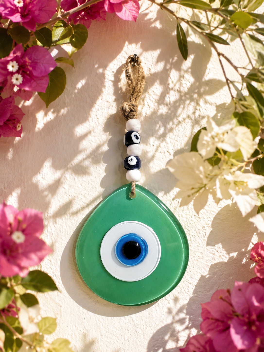 Jumbo Size Hand Blown Glass Evil Eye Wall Hanging with Beads