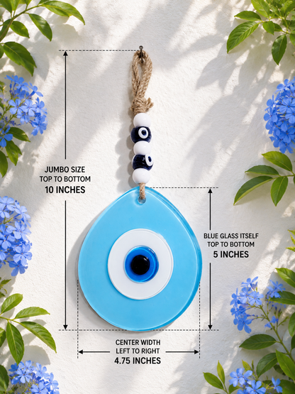 Jumbo Size Hand Blown Glass Evil Eye Wall Hanging with Beads