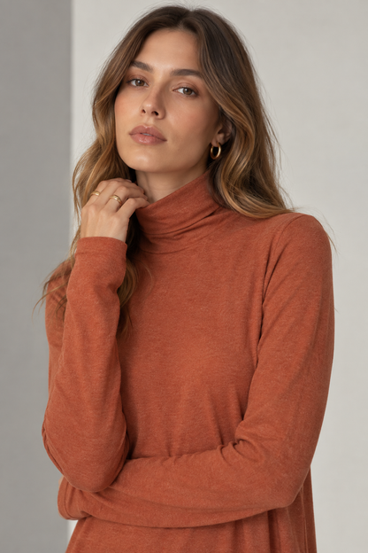 Womens Turtleneck Midi Dress Long Sleeve A Line Side Slit Dress