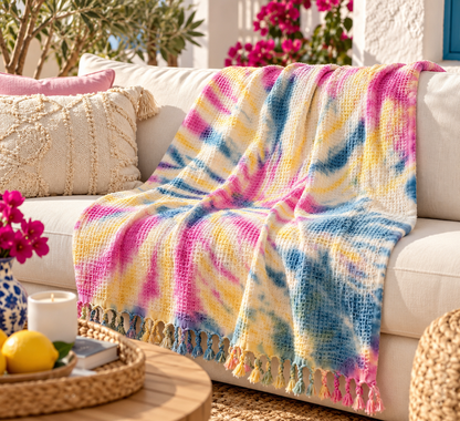 100% Cotton Throw 40 x 70 Hand Tie Dye Lightweight Home Decor