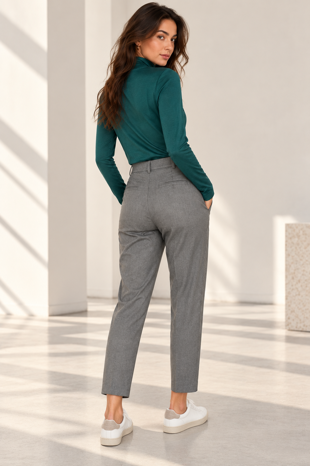 Women's Tailored Gray Trousers High Waist Cropped Dress Pants