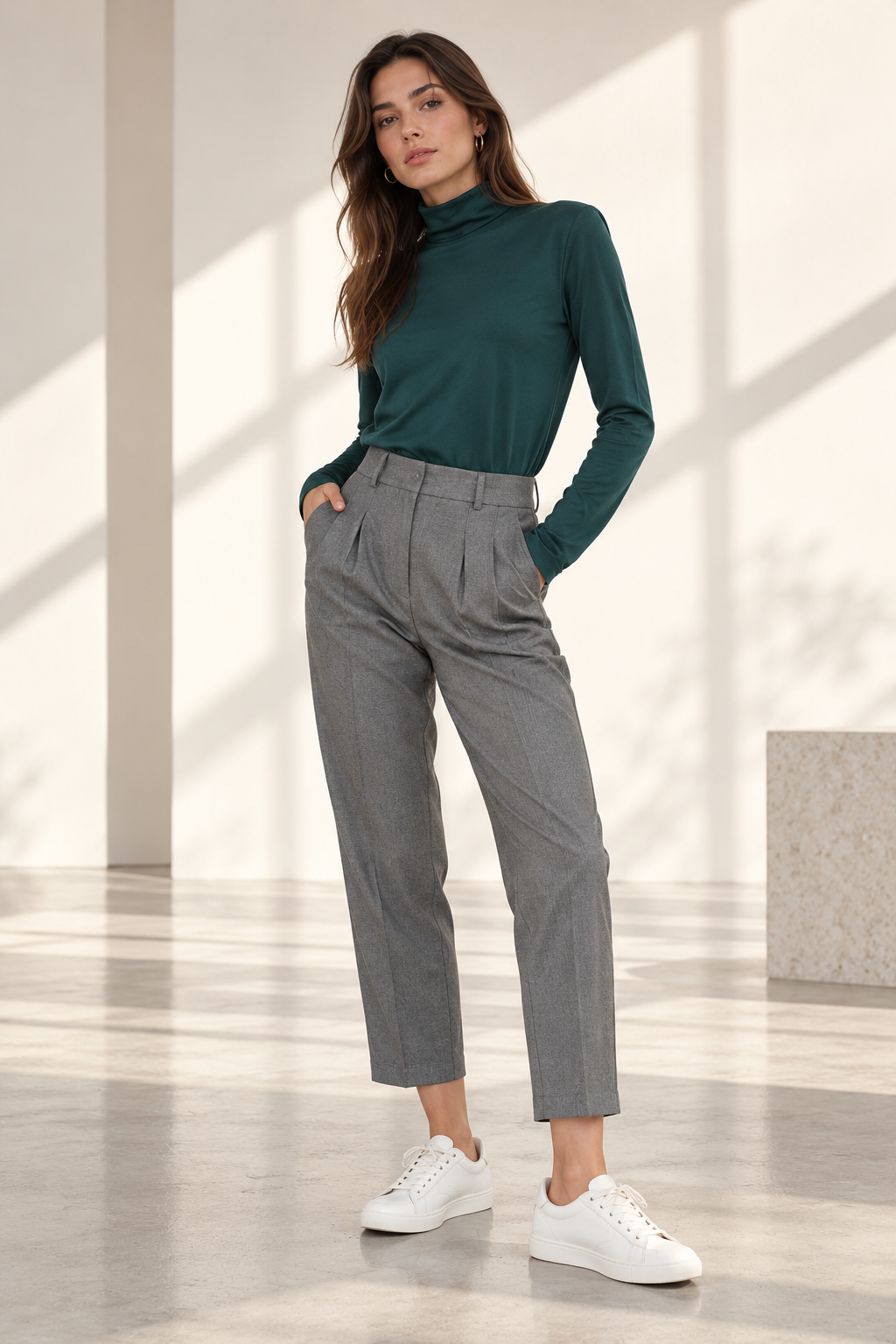Women's Tailored Gray Trousers High Waist Cropped Dress Pants