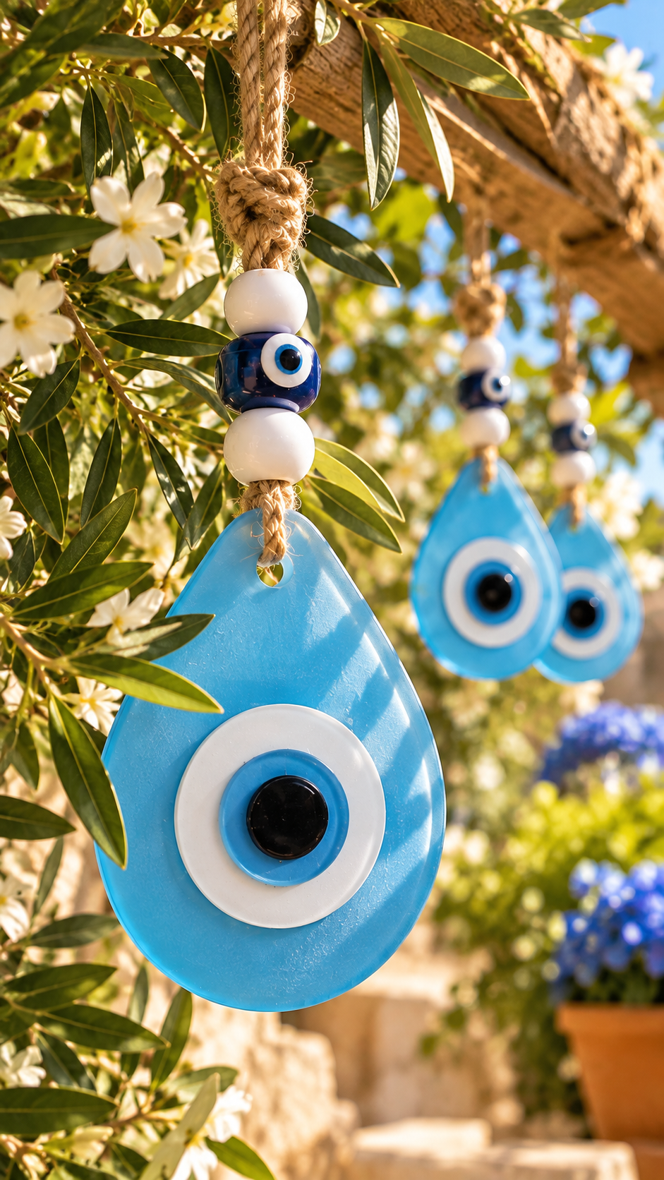 Teardrop Evil Eye Wall Hanging Glass Mediterranean Home Decor Matte Aqua