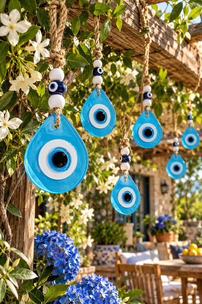 Teardrop Evil Eye Wall Hanging Glass Mediterranean Home Decor Matte Aqua