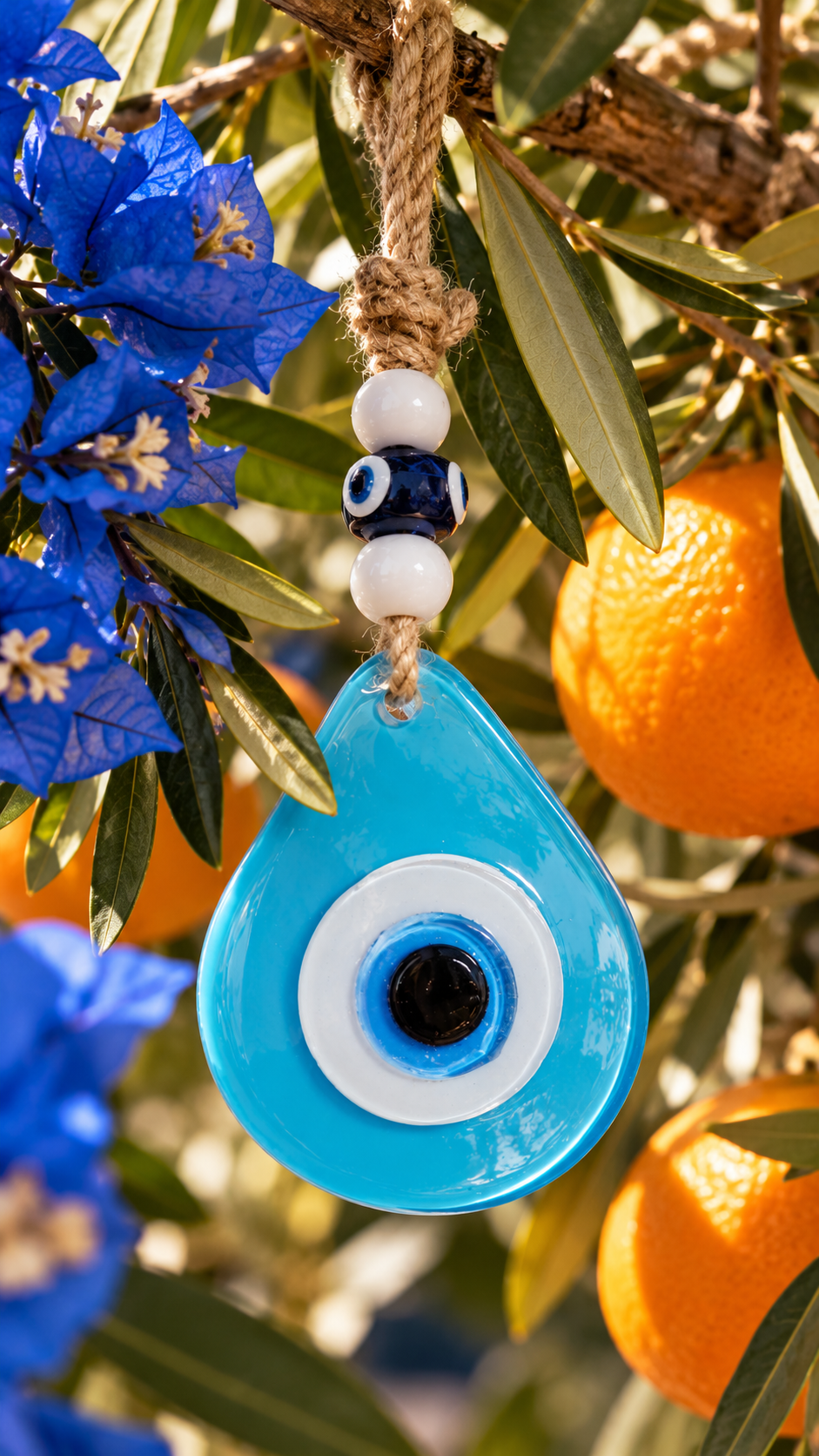 Teardrop Evil Eye Wall Hanging Glass Mediterranean Home Decor Matte Aqua