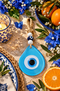Teardrop Evil Eye Wall Hanging Glass Mediterranean Home Decor Matte Aqua
