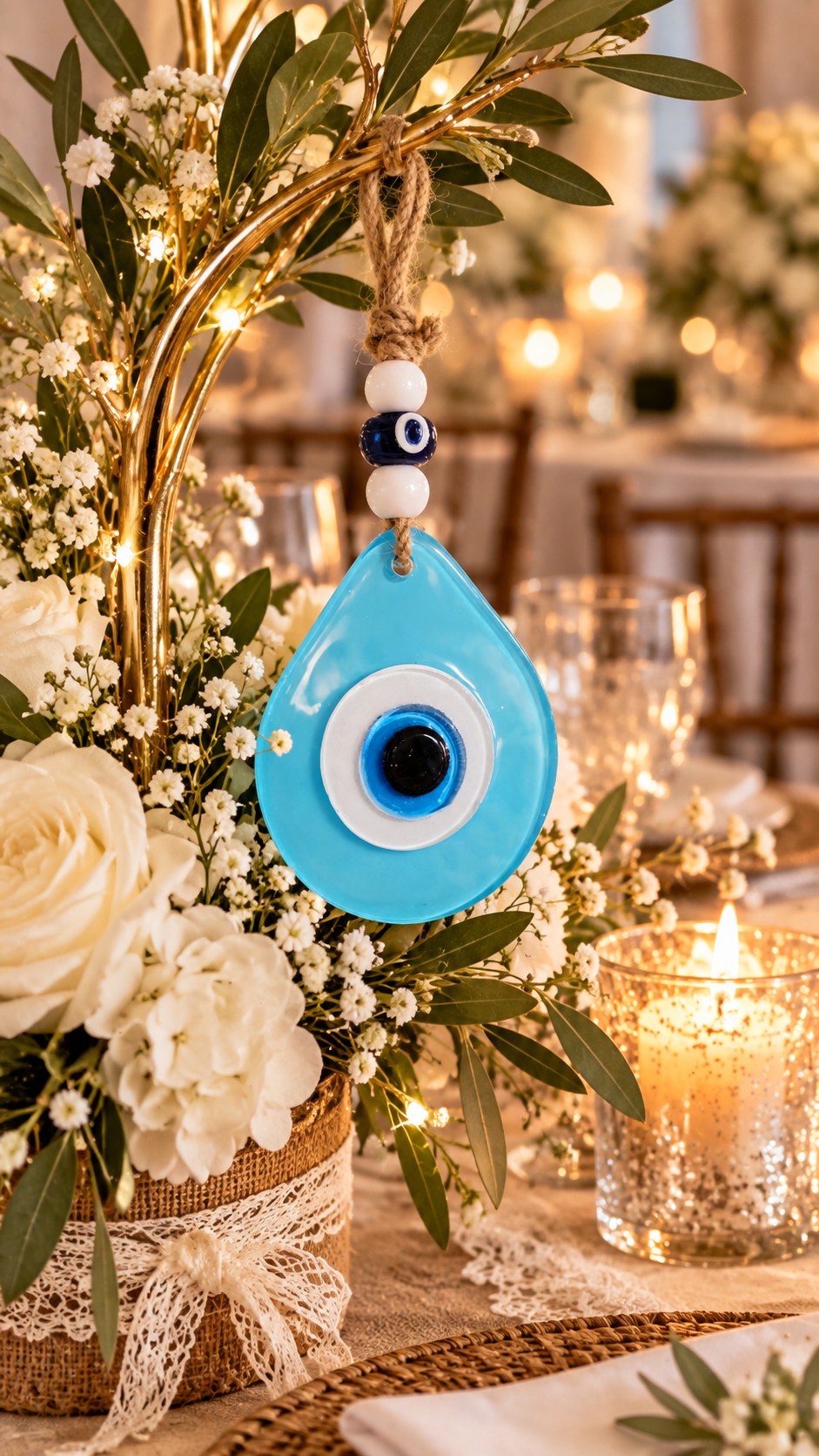 Teardrop Evil Eye Wall Hanging Glass Mediterranean Home Decor Matte Aqua