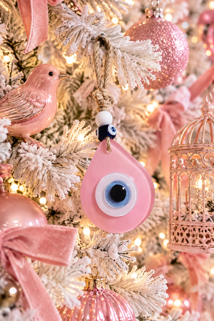Teardrop Evil Eye Wall Hanging Glass Mediterranean Home Decor Matte Pink