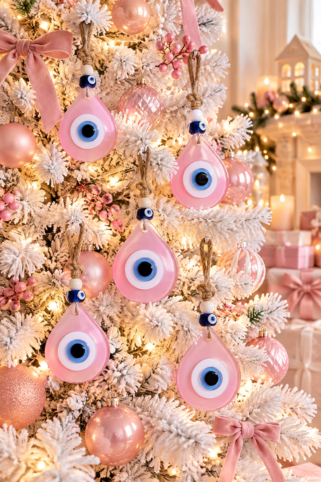 Teardrop Evil Eye Wall Hanging Glass Mediterranean Home Decor Matte Pink