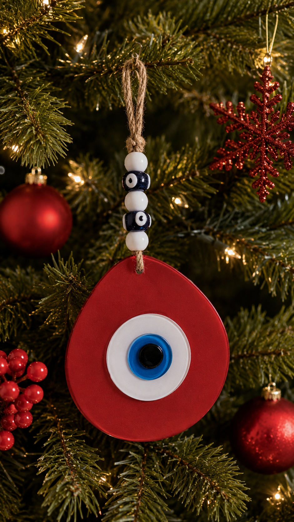 Jumbo Size Pink Hand Blown Glass Evil Eye Wall Hanging with Beads