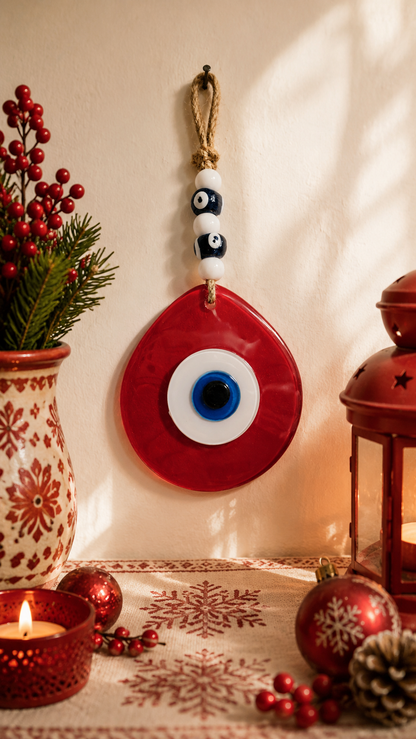 Jumbo Size Pink Hand Blown Glass Evil Eye Wall Hanging with Beads