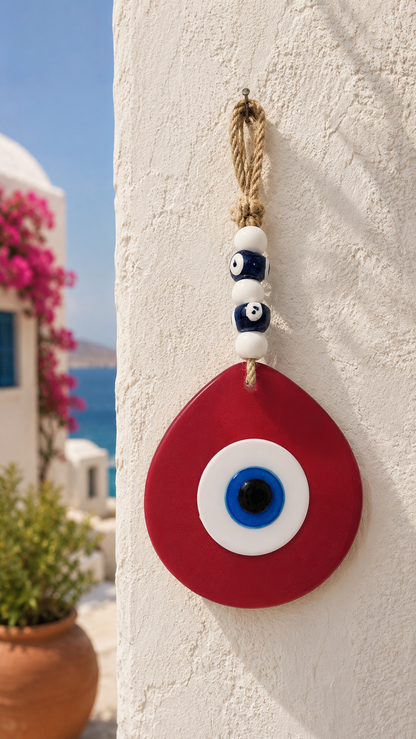 Jumbo Size Pink Hand Blown Glass Evil Eye Wall Hanging with Beads