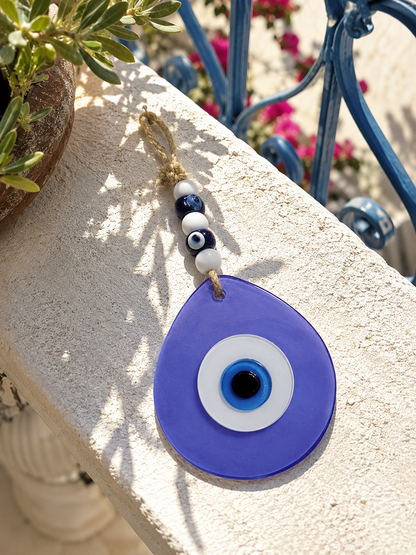 Jumbo Size Hand Blown Glass Evil Eye Wall Hanging with Beads