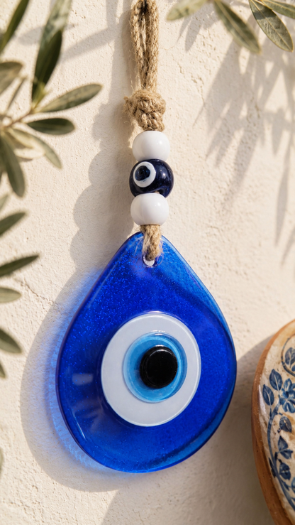 Teardrop Evil Eye Wall Hanging Glass Mediterranean Home Decor Blue