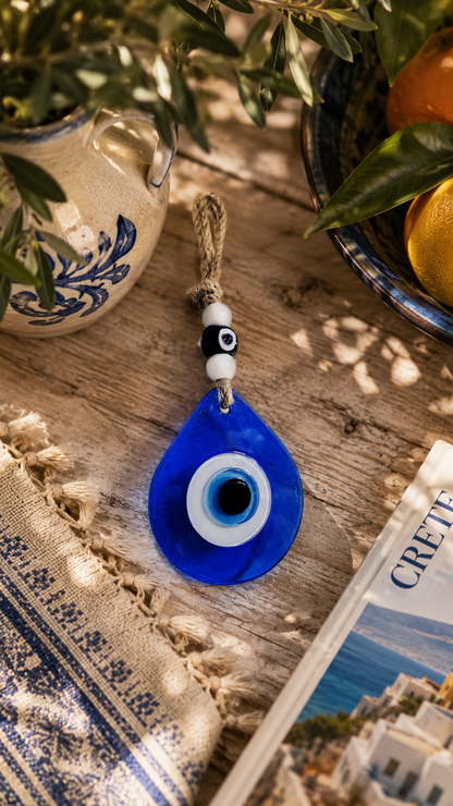 Teardrop Evil Eye Wall Hanging Glass Mediterranean Home Decor Blue
