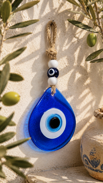 Teardrop Evil Eye Wall Hanging Glass Mediterranean Home Decor Blue