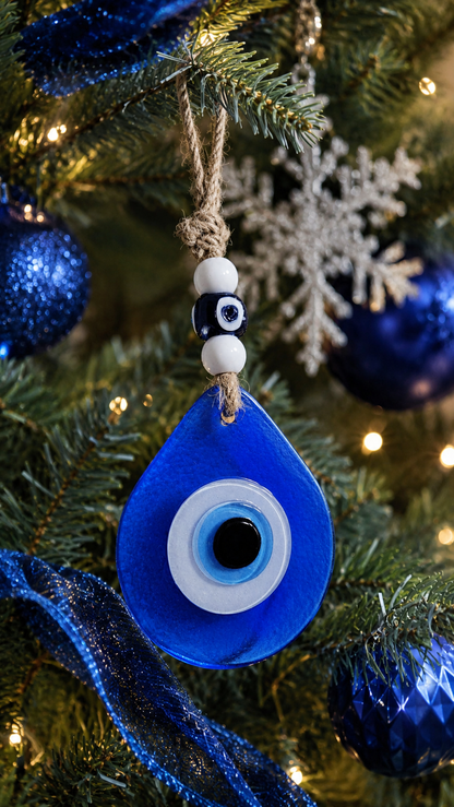 Teardrop Evil Eye Wall Hanging Glass Mediterranean Home Decor Blue