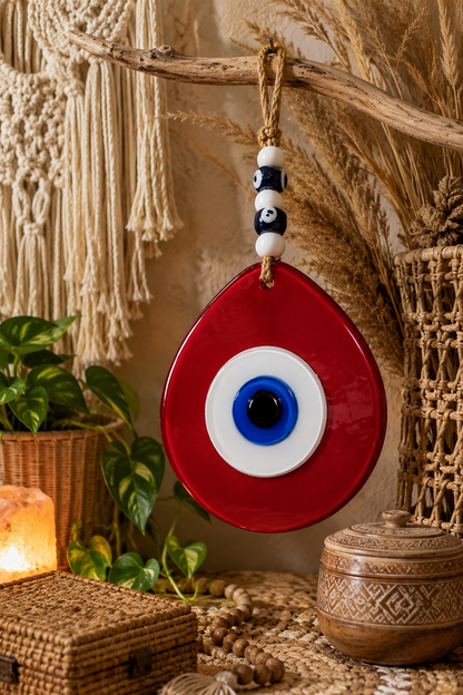 Jumbo Size Pink Hand Blown Glass Evil Eye Wall Hanging with Beads