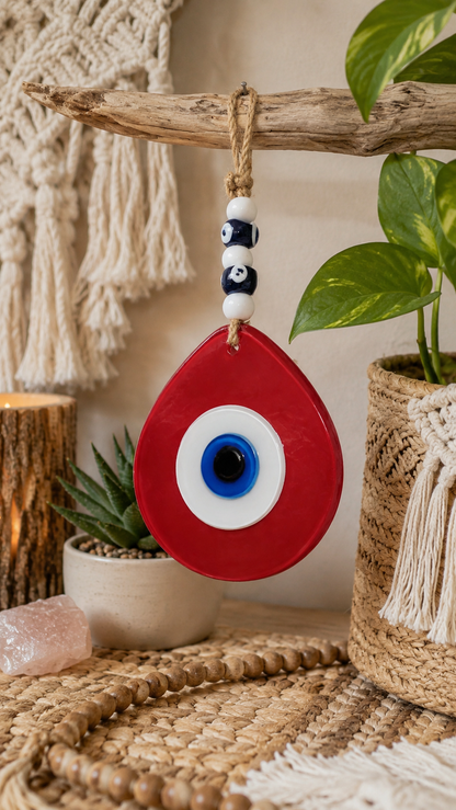 Jumbo Size Pink Hand Blown Glass Evil Eye Wall Hanging with Beads