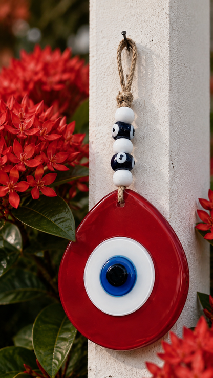 Jumbo Size Pink Hand Blown Glass Evil Eye Wall Hanging with Beads