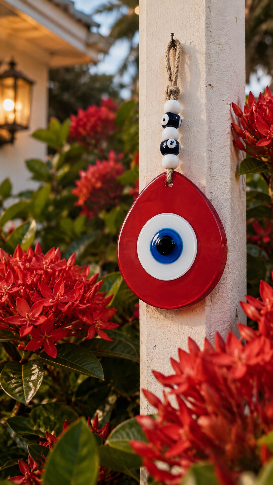 Jumbo Size Pink Hand Blown Glass Evil Eye Wall Hanging with Beads