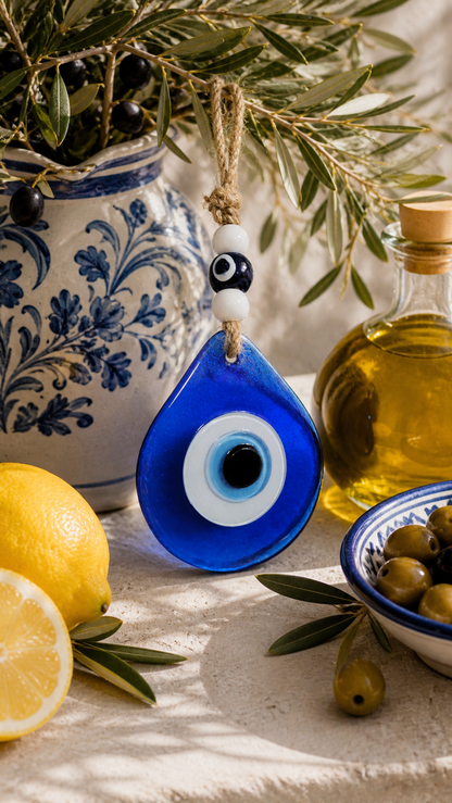 Teardrop Evil Eye Wall Hanging Glass Mediterranean Home Decor Blue