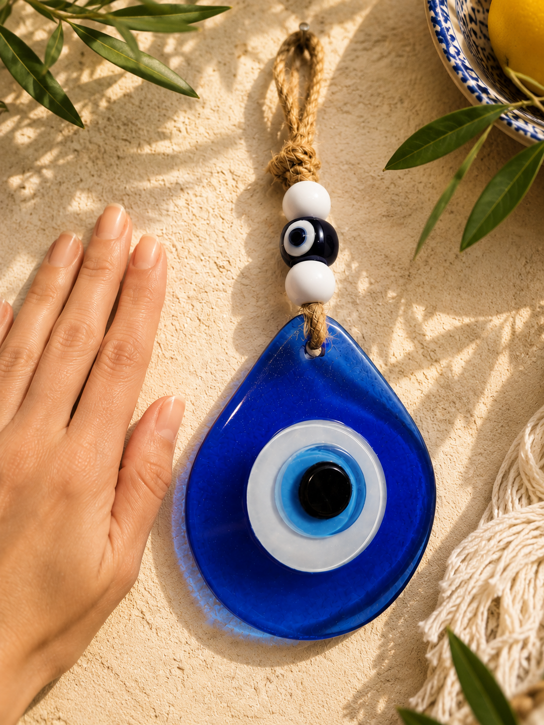 Teardrop Evil Eye Wall Hanging Glass Mediterranean Home Decor Blue