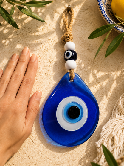 Teardrop Evil Eye Wall Hanging Glass Mediterranean Home Decor Blue