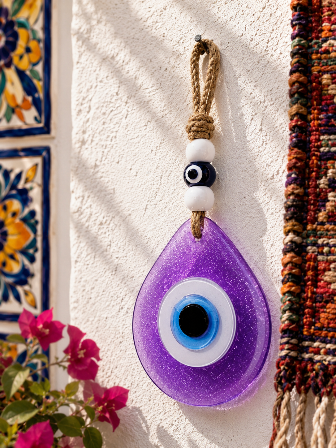 Teardrop Evil Eye Wall Hanging Glass Mediterranean Home Decor Lilac